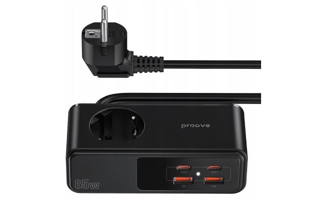 Power Strip Proove Homester Pro 65W (3AC + 2 Type-C + 2 USB) Extension Strip 1 AC Outlets EU Power Socket 1.5M - Black